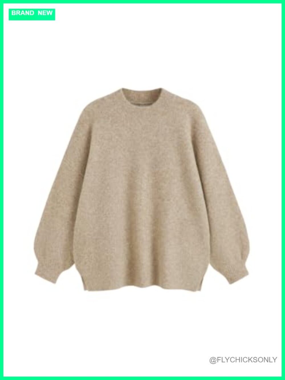 Wool Blend Oversized Knit Pullover Sweater Mandarin Collar Loose Fit